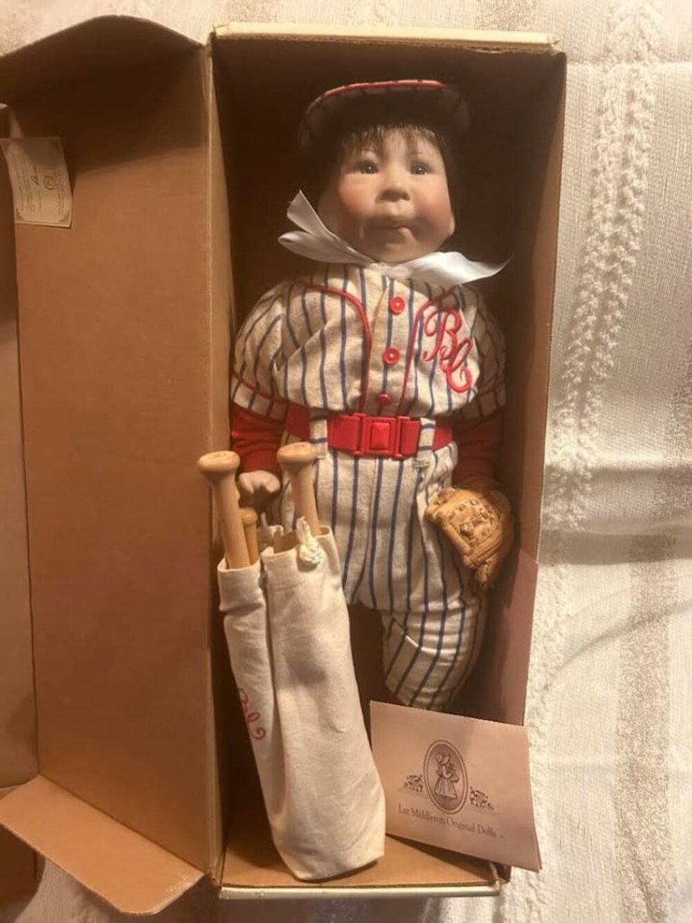 Vintage Bubba Batboy by Lee Middleton Boy Doll Complete w/ Bats, Glove, Ball